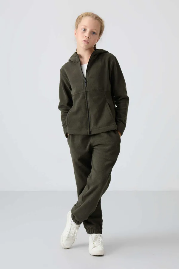 Sweat-shirt à capuche en polaire Tommylife Wholesale pour filles de 7 à 15 ans, coupe standard, référence 75152, kaki