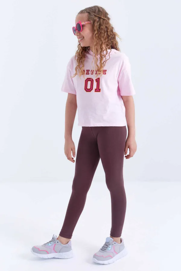 Tommylife Toptan Kahverengi Yüksek Bel Dar Paça Kız Çocuk Tayt  - 75047