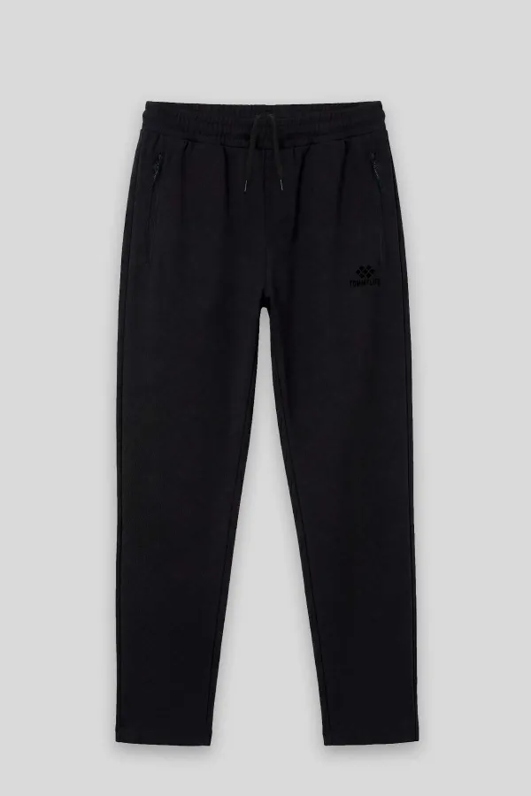 Tommylife Wholesale Black Basic Men's Plus Size Sweatpants with Drawstring Waist and Classic Leg Style - 84844