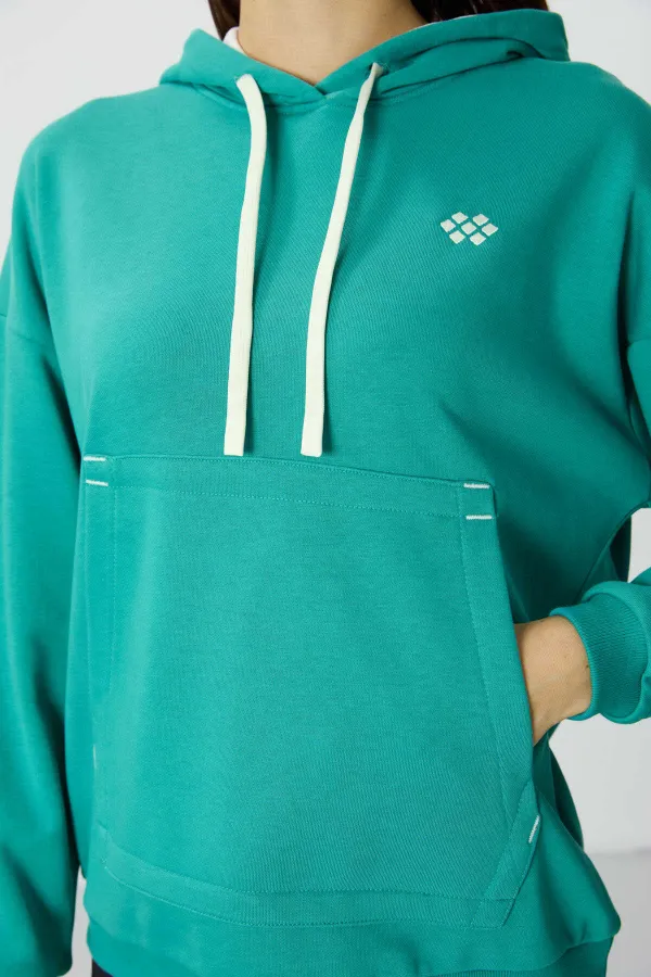 Sweat-shirt à capuche oversize pour femme Tommylife Wholesale 97291 Bleu marine et vert