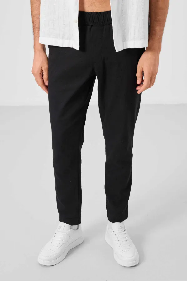 Pantalon chino extensible léger tissé coupe standard Tommylife Wholesale pour homme 82177 Noir