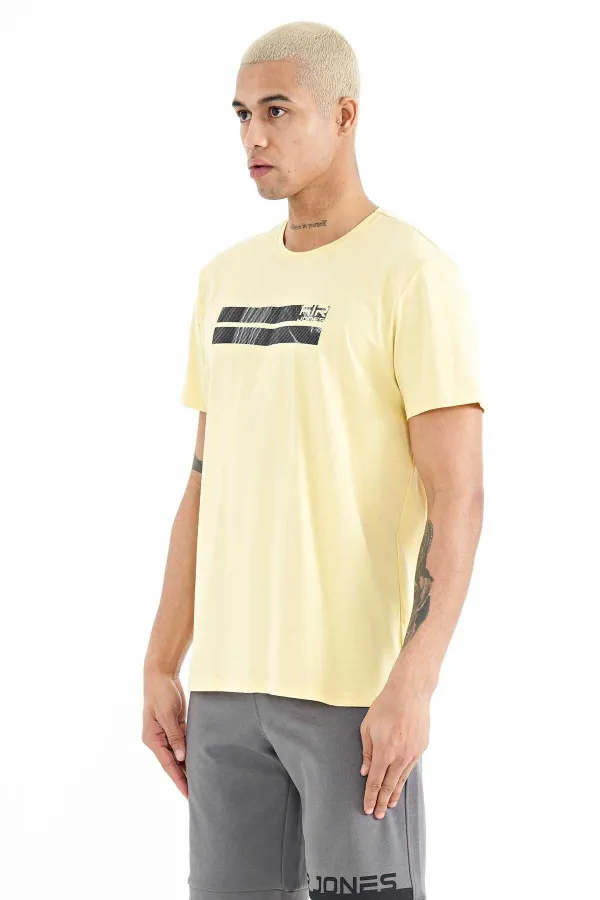 Tommylife Wholesale Peter Pan Neck Standard Fit Printed Men's T-Shirt 88204 Yellow