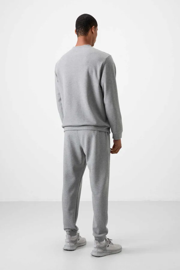 Tommylife Toptan Rahat Kalıp Baskılı Erkek Eşofman Takım 85253 Gri Melanj