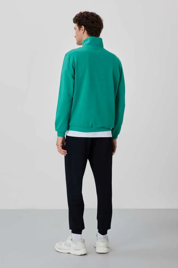 Tommylife Wholesale Herbert Standard Fit Stand-Up Collar Men's Tracksuit Set 85233 Sea Green - Navy Blue