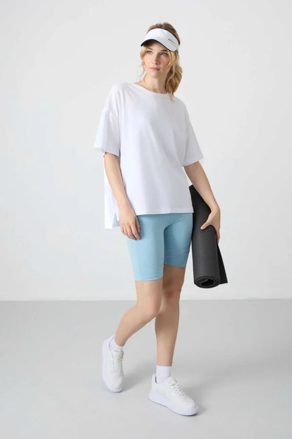 Leggings motardes taille haute Tommylife pour femmes, bleu clair, référence 91012 (vente en gros)