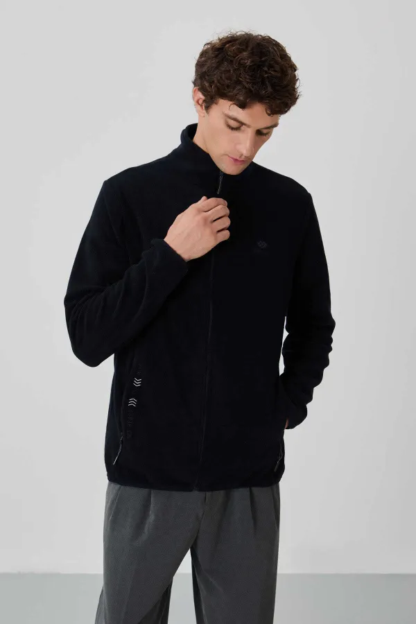 Sweat-shirt en polaire zippé à col montant pour homme Tommylife, modèle standard, vente en gros, 87992, bleu marine