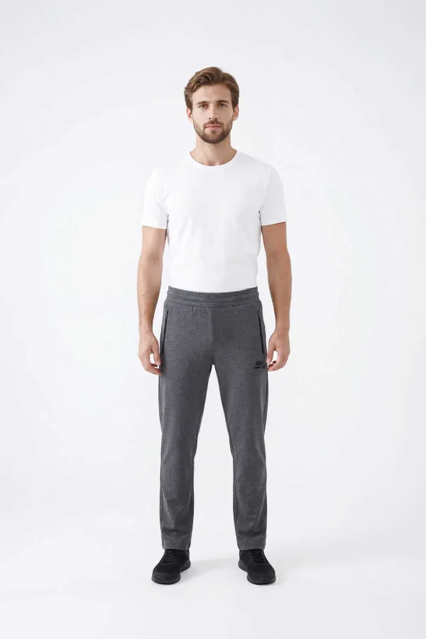 Tommylife Toptan Antrasit Melanj Basic Fermuar Cepli Klasik Paça Büyük Beden Erkek Eşofman Alt - 84508