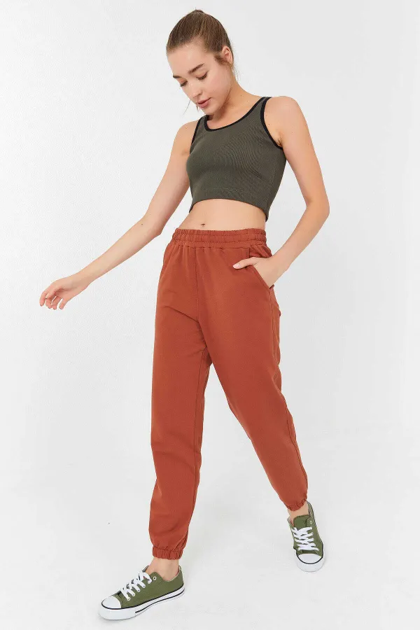 Tommylife Wholesale Khaki Basic Sleeveless Slim Fit U-Neck Women's Crop Top Tank Top - 97160