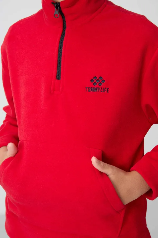 Ensemble de survêtement en polaire à col montant Tommylife Wholesale pour garçon, style serveur, référence 11218, rouge et marine