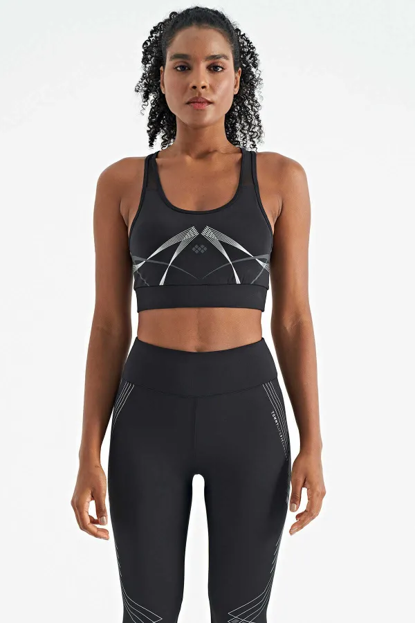 Soutien-gorge de sport Tommylife Wholesale pour femme, imprimé noir devant et dos, col en U, coupe ajustée - 97252