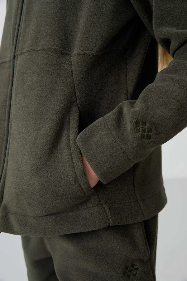 Sweat-shirt à capuche en polaire Tommylife Wholesale pour filles de 7 à 15 ans, coupe standard, référence 75152, kaki