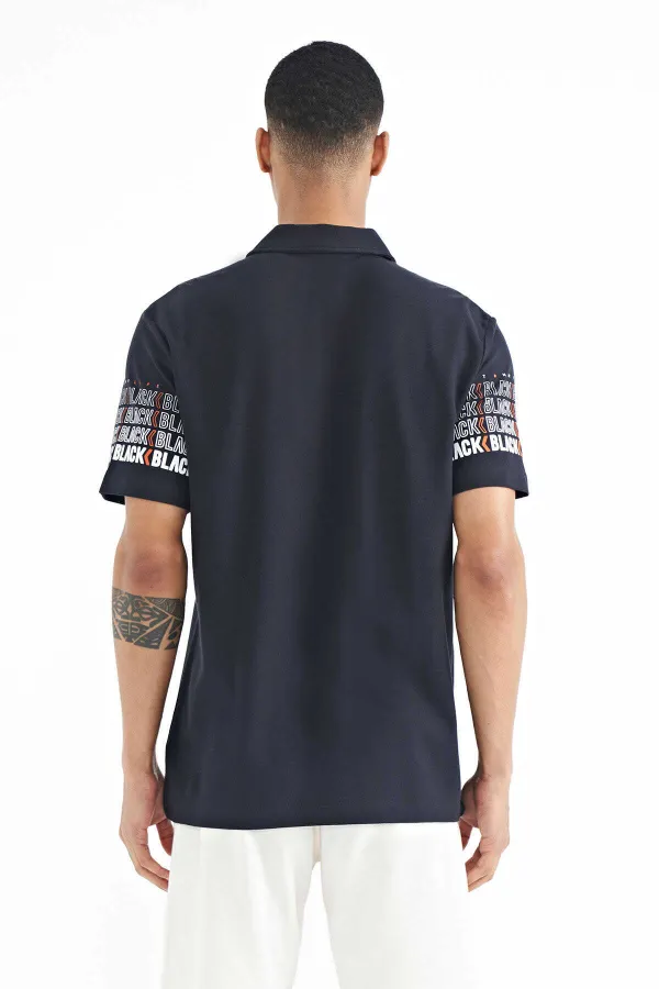 T-shirt homme Tommylife en gros, bleu marine, manches imprimées, col polo, coupe standard - 88240