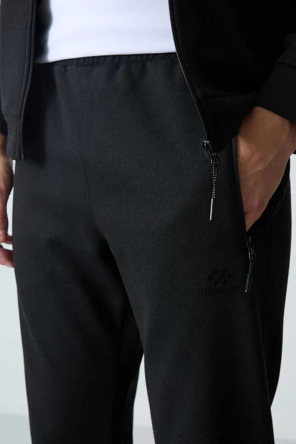 Tommylife Wholesale Comfortable Fit Stand Collar Classic Leg Men's Tracksuit 85113 Black