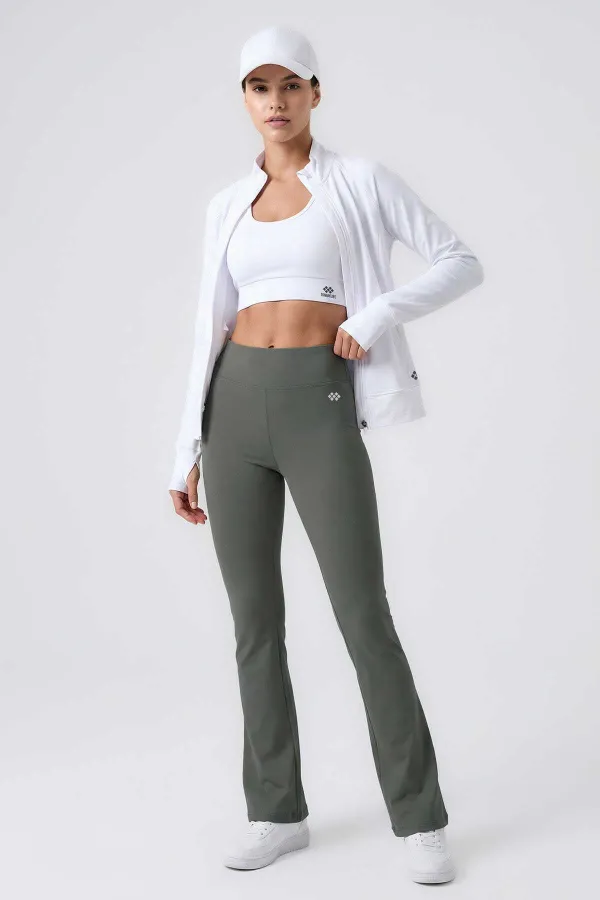 Leggings de sport évasés Tommylife Wholesale, kaki, taille haute, souples et performants pour femmes - 94686
