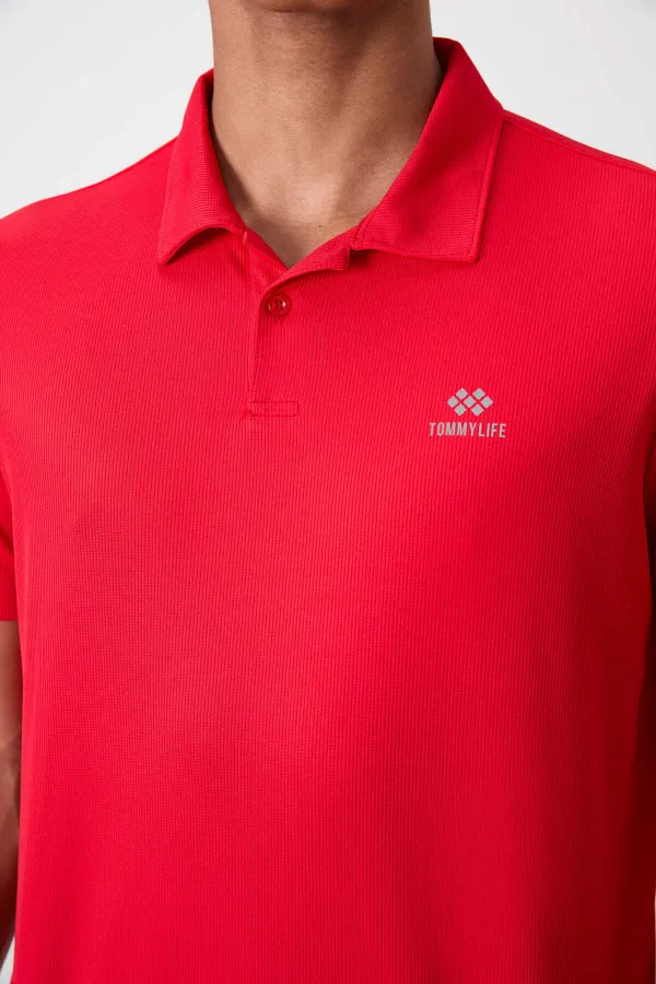 Tommylife Wholesale Polo Collar Standard Fit Active Sport Men's T-Shirt 88252 Red