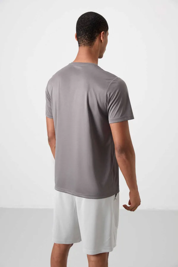 Tommylife Toptan O Yaka Standart Kalıp Aktif Spor Erkek T-Shirt 88385 Koyu Gri