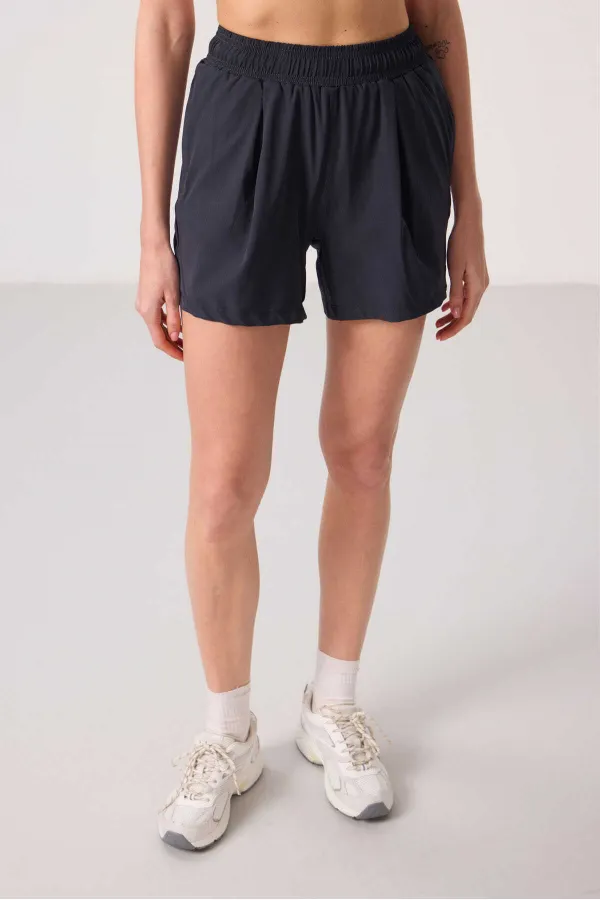 Tommylife Toptan Polyester Gizli Cep Fermuarlı Rahat Form Kadın Şort - 91014 Antrasit