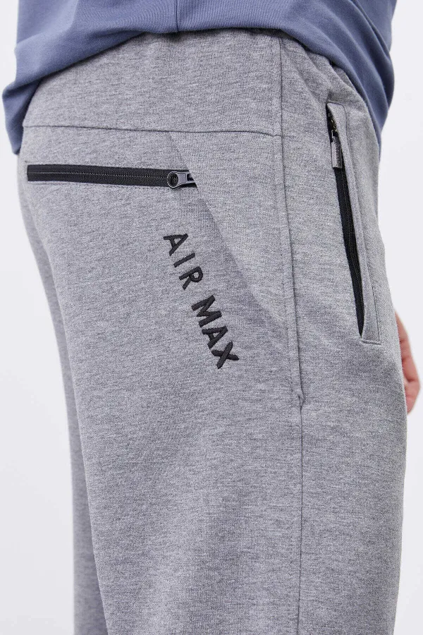 Tommylife Toptan Gri Melanj Fermuar Cepli Dar Kalıp Jogger Erkek Eşofman Alt - 84343