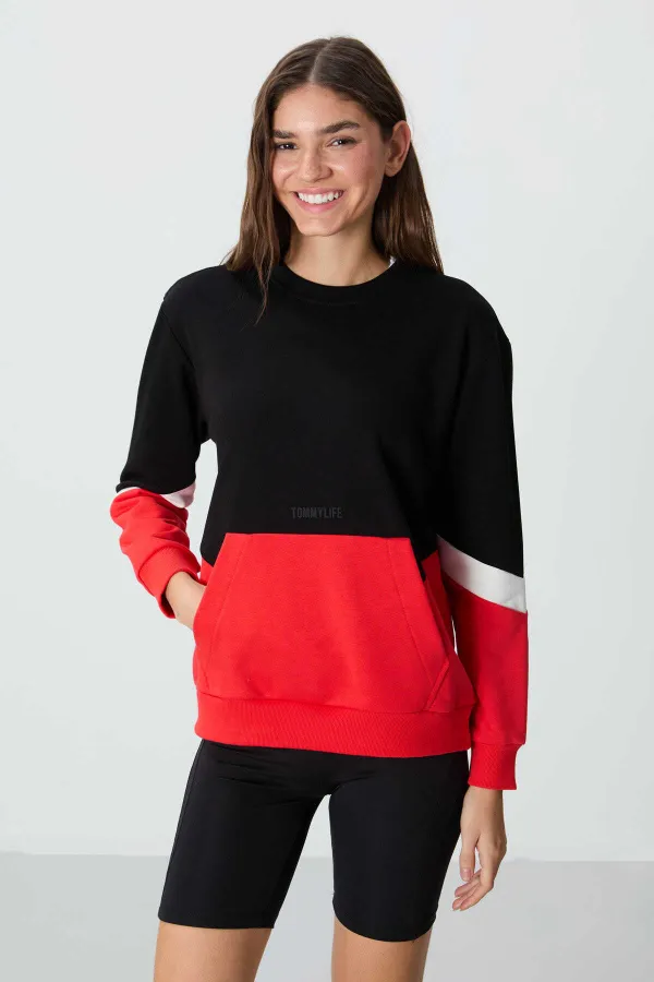 Tommylife Wholesale Crew Neck Oversize Women's Sweatshirt 97289 Black