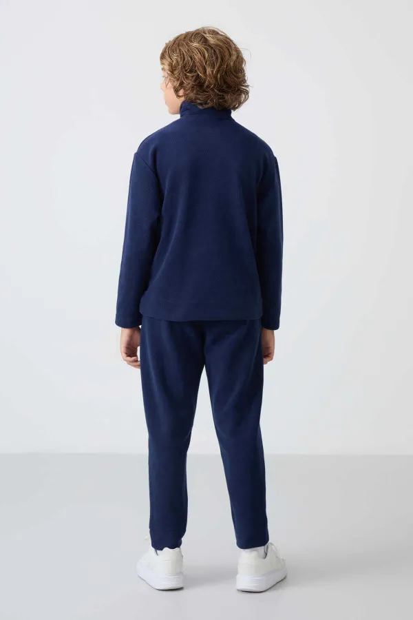 Ensemble de survêtement en polaire à col montant Tommylife Wholesale Serverer Boy, bleu marine, référence 11218