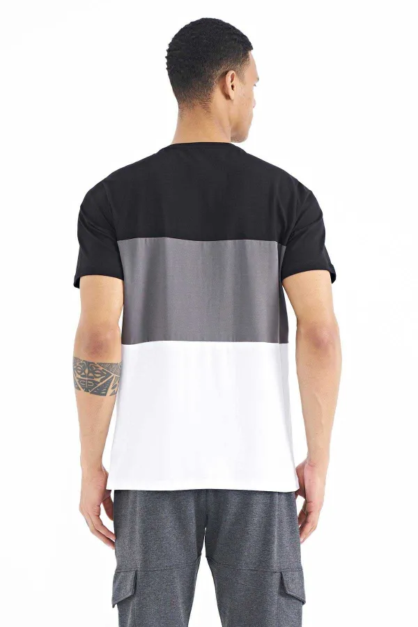 Tommylife Wholesale Black Gradient Print Detail Crew Neck Standard Fit Men's T-Shirt - 88177