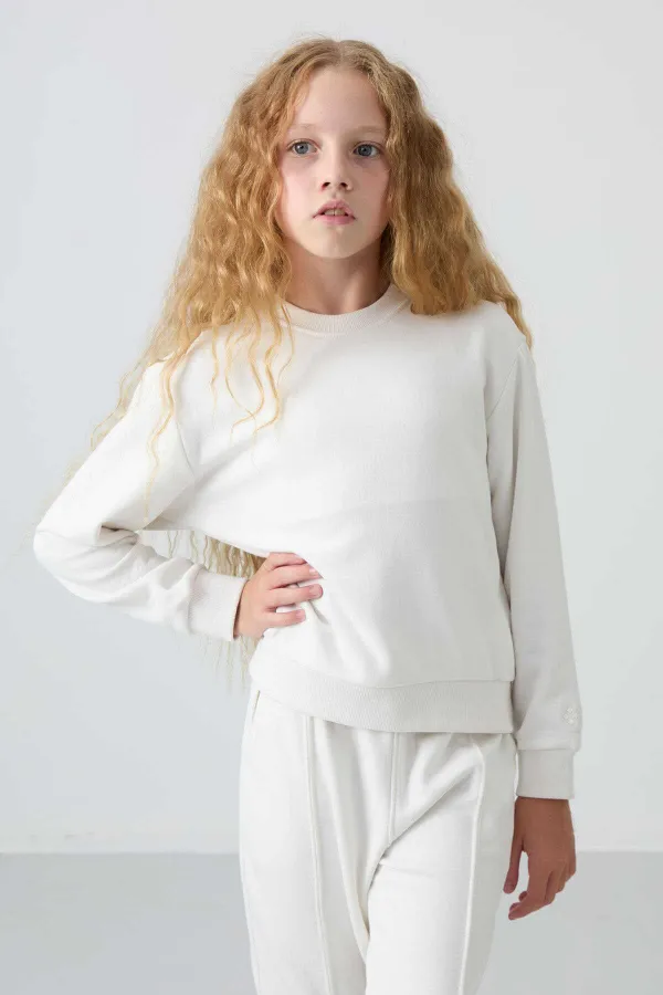 Ensemble de survêtement Tommylife Wholesale pour filles de 3 à 9 ans, col rond, taille oversize, réf. 75145, écru