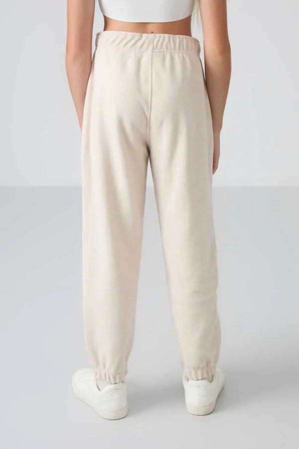 Tommylife Toptan 7-15 Yaş Jogger Standart Kalıp Kız Çocuk Eşofman Alt 75155 Bej