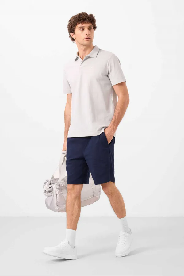 Short chino extensible léger, coupe standard, tissé, Tommylife Wholesale, bleu marine, référence 81292