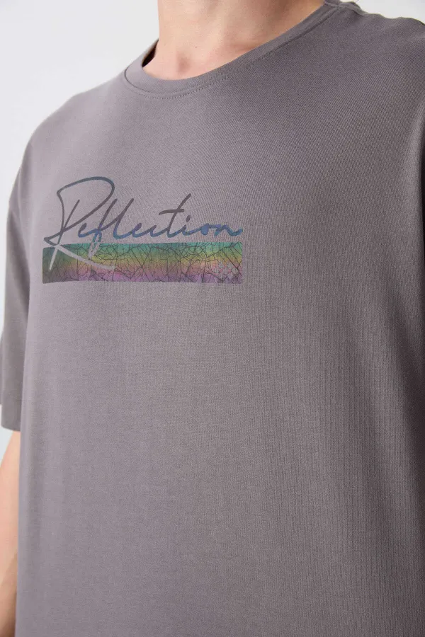 Tommylife Wholesale Crew Neck Oversize Printed Men's T-Shirt 88334 Dark Gray