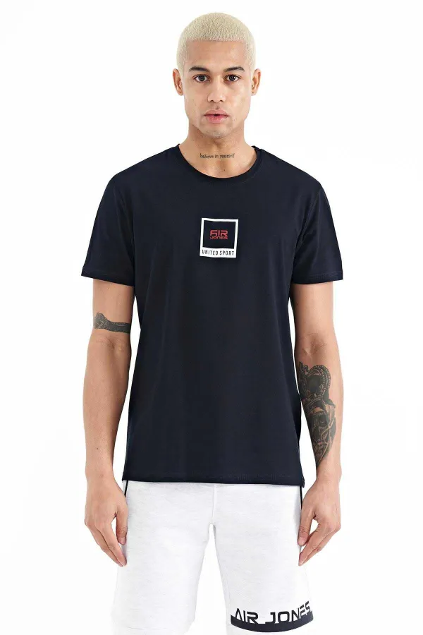 Tommylife Wholesale Adney Crew Neck Standard Fit Printed Men's T-Shirt 88230 Navy Blue