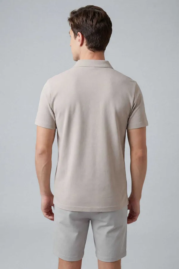 T-shirt polo beige Tommylife pour homme, coupe confortable, texture douce - 88496