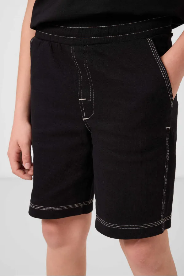 Ensemble short chino garçon Tommylife Wholesale en coton léger et extensible, coupe oversize, noir, réf. 11279