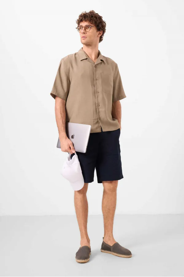 Short chino extensible léger, coupe standard, tissé, Tommylife Wholesale, bleu marine, référence 81291