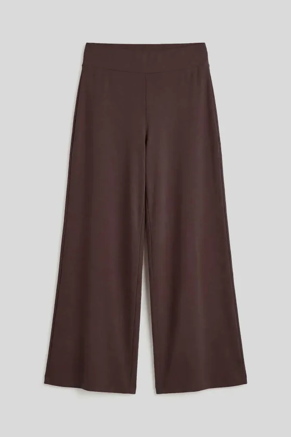 Tommylife Wholesale Brown Comfort Fit Wide Leg Corset Palazzo Women's Trousers - 94681 Tommylife Wholesale Brown Comfort Fit Wide Leg Corset Palazzo Women's Trousers - 94681