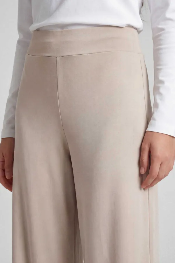 Tommylife Wholesale Beige Comfort Fit Wide Leg Corset Palazzo Women's Trousers - 94681 Tommylife Wholesale Beige Comfort Fit Wide Leg Corset Palazzo Women's Trousers - 94681