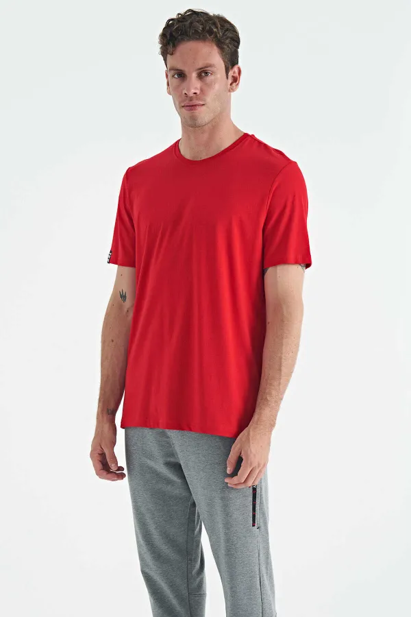 T-shirt basique Tommylife Wholesale à col rond et coupe standard pour homme, rouge, référence 87911