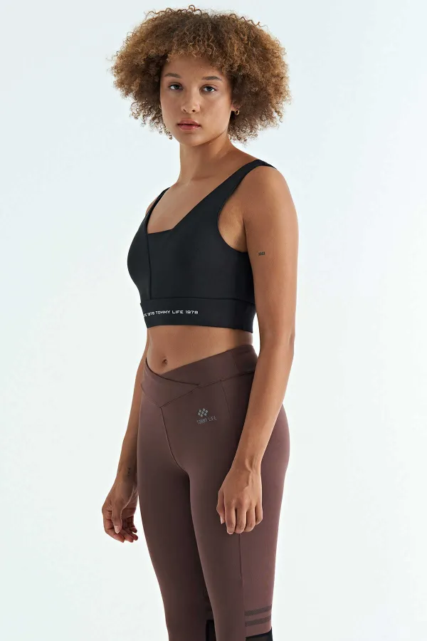 Bustier Tommylife pour femme, imprimé texte noir, color block, coupe slim, tissu scuba - 97271