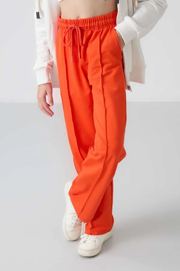 Pantalon de survêtement Tommylife Wholesale pour filles de 7 à 15 ans, coupe standard, jambes larges, référence 75144, orange.