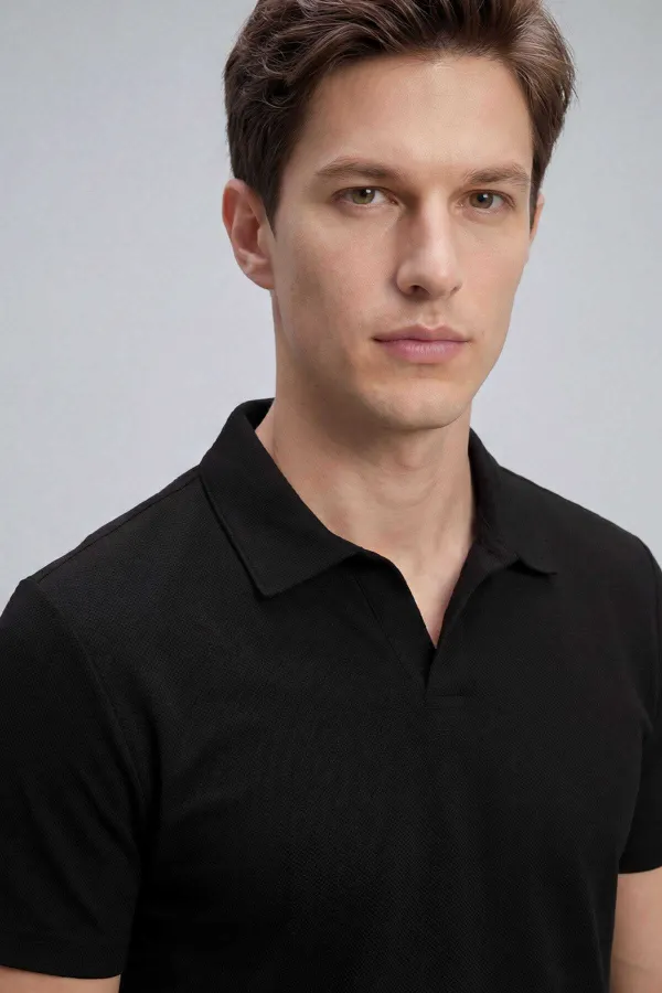 T-shirt polo noir Tommylife Wholesale pour homme, coupe confortable, texture douce - 88496