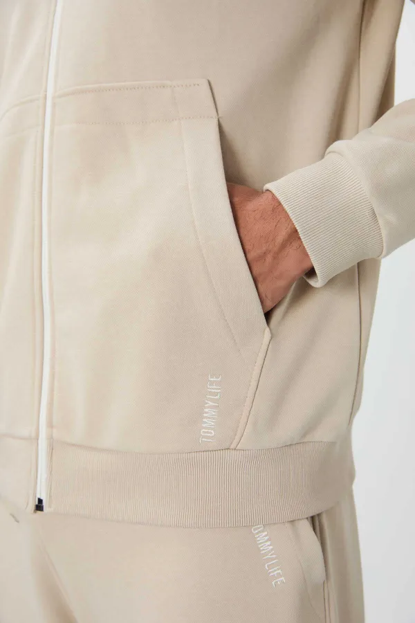 Tommylife Toptan Rahat Kalıp Basic Erkek Eşofman Takım 85262 Bej