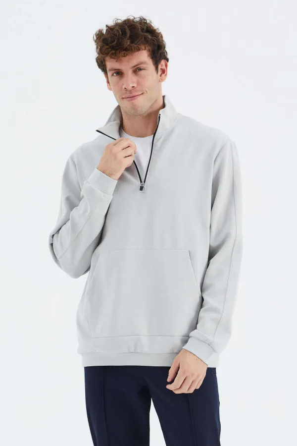 Sweat-shirt homme Tommylife en gros, orné de pierres, col montant, demi-zip et poches - 88278