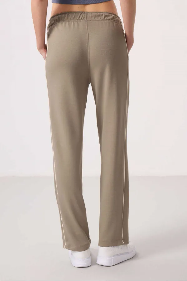 Pantalon palazzo à jambes larges pour femme Tommylife, texture douce, avec empiècements latéraux - 94669 Beige foncé