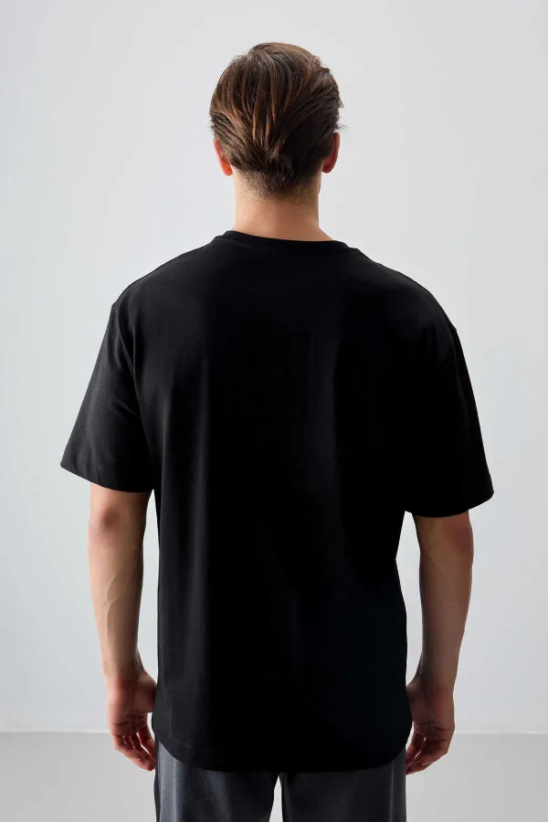 Tommylife Toptan O Yaka Oversize Baskılı Erkek T-Shirt 88356 Siyah