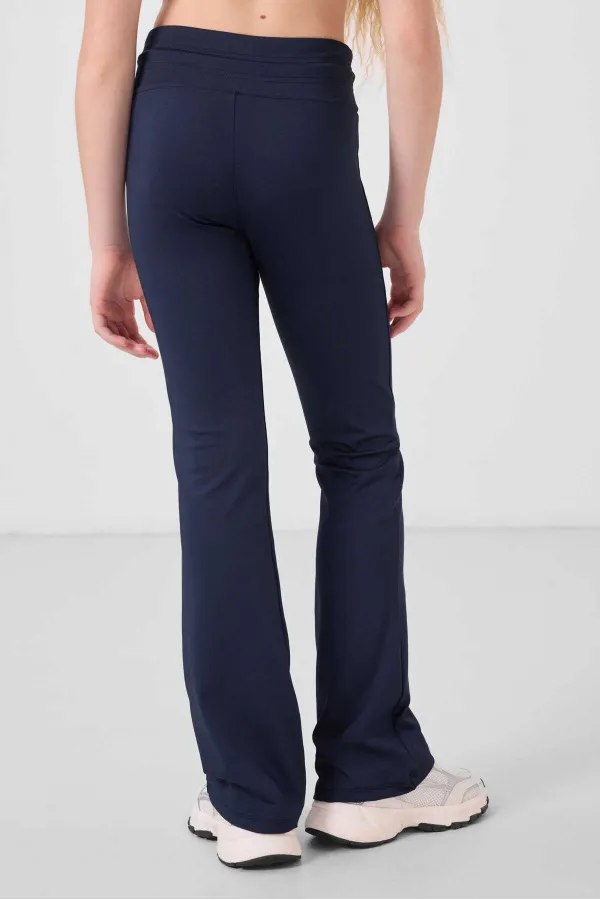 Tommylife Toptan Esnek Standart Fit Basic Performans İspanyol Paça Kız Çocuk Tayt 75193 İndigo