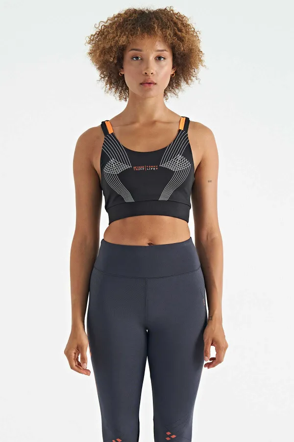 Bustier Tommylife Wholesale noir imprimé dos croisé en tissu scuba coupe slim pour femme - 97273