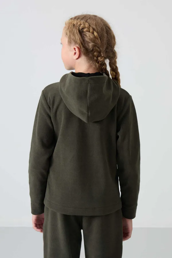 Sweat-shirt à capuche en polaire Tommylife Wholesale pour filles de 7 à 15 ans, coupe standard, référence 75152, kaki