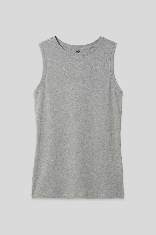 Tommylife Toptan Gri Melanj Slim Fit Basic O Yaka Sıfır Kol Kadın Atlet - 97313