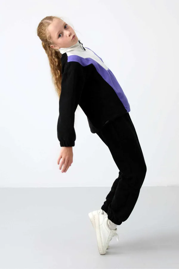 Sweat-shirt polaire à col montant et coupe standard pour filles de 7 à 15 ans, Tommylife Wholesale, noir, référence 75153