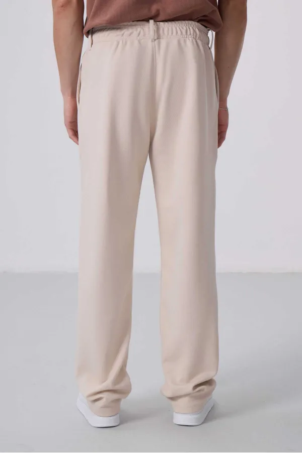 Tommylife Toptan Yüzeyi Dokulu Rahat Form Palazzo Erkek Pantolon 82163 Bej