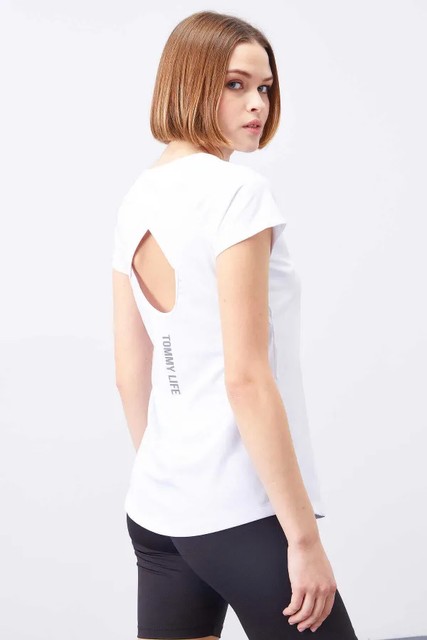 T-shirt femme Tommylife Wholesale blanc à manches courtes et col rond, coupe standard - 97101